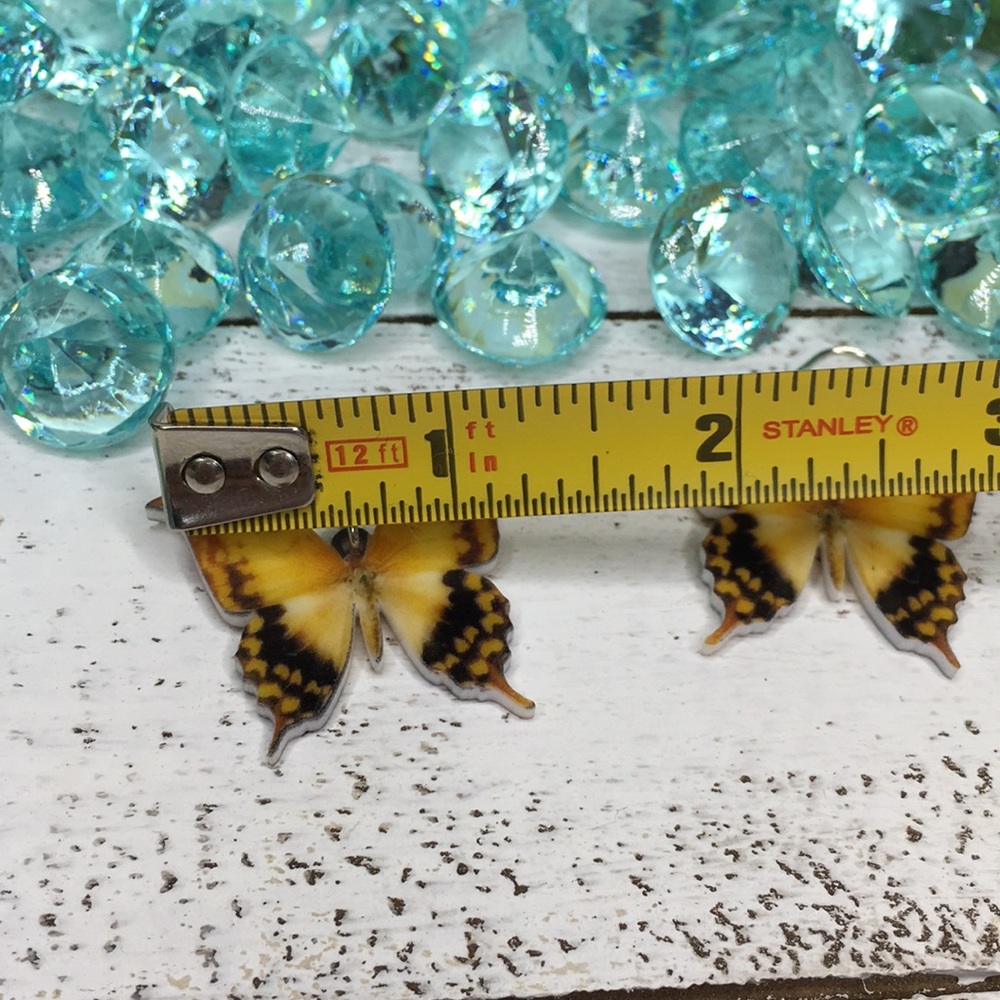Yellow Spotted Acrylic Butterfly Earrings - Picture 5 of 5
